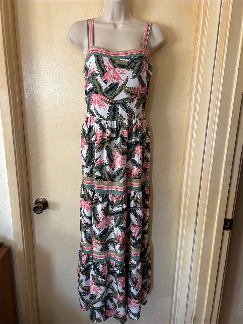LOFT Pink & Green Tropical Strap Maxi Dress size 4
